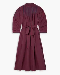 DÔEN Ranger belted checked cotton-voile midi dress - Burgundy Burgundy