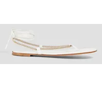 Chain-embellished leather sandals - White