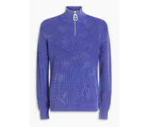 Faded ribbed cotton half-zip sweater - Blue