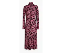 Zebra-print stretch-jersey turtleneck midi dress - Pink