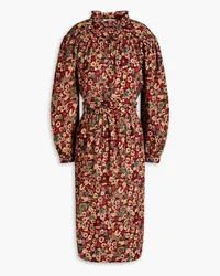 Antik Batik Colline gathered floral-print cotton dress - Burgundy Burgundy