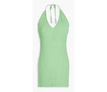 Ribbed-knit halterneck mini dress - Green