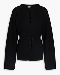 Totême Pointelle-trimmed wool and silk-blend cardigan - Black Black