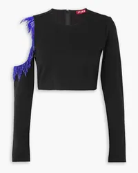 STAUD Ellen cropped fringed cutout stretch-crepe top - Black Black