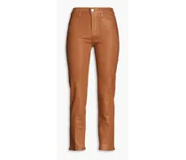 Le High cropped coated high-rise straight-leg jeans - Brown
