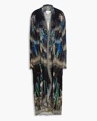 Camilla Embellished printed silk crepe de chine and jersey kimono - Blue Blue