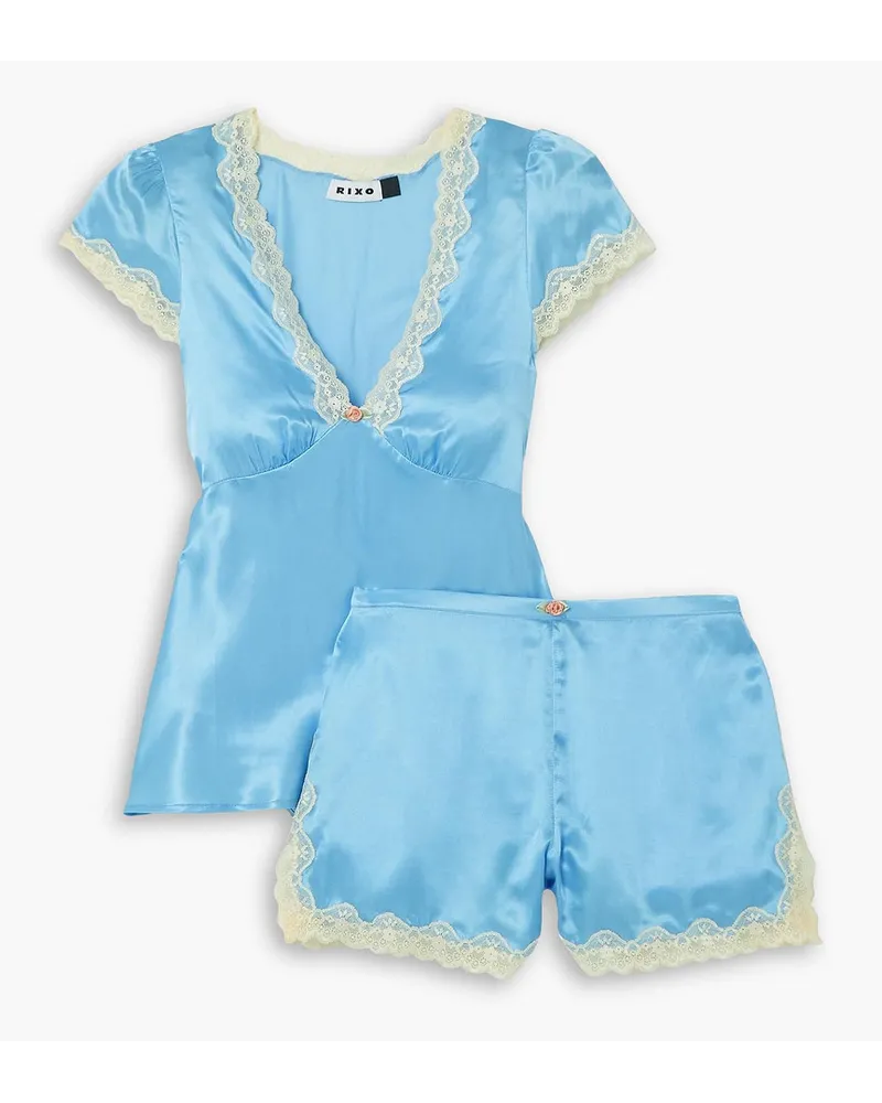 RIXO Maddy lace-trimmed cotton and silk-blend satin pajama set - Blue Blue