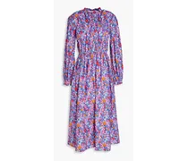 Tammy ruffled floral-print cotton midi dress - Blue