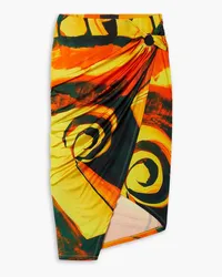 Louisa Ballou Coastline draped printed stretch-jersey midi skirt - Yellow Yellow