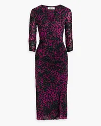 Diane von Furstenberg Mira ruched printed stretch-mesh midi dress - Purple Purple