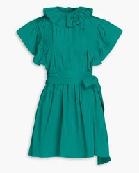 Alberta Ferretti Ruffled pintucked taffeta mini dress - Blue Blue