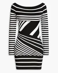 Balmain Off-the-shoulder striped ribbed-knit mini dress - Black Black