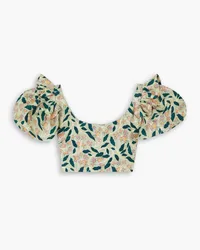 AGUA BENDITA Nova cropped floral-print linen blouse - Green Green