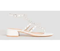 Faux pearl-embellished leather sandals - White