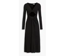 Twist-front cutout cotton-jersey midi dress - Black