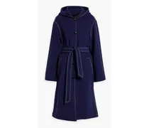 Topstitched wool-blend felt hooded coat - Blue