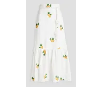 Riders embroidered gathered linen midi skirt - White