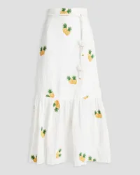 Zimmermann Riders embroidered gathered linen midi skirt - White White