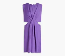 Liv pleated cutout grain de poudre mini dress - Purple