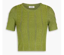 Sandro Ring-embellished cutout metallic knitted top - Green Green
