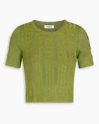 Sandro Ring-embellished cutout metallic knitted top - Green Green