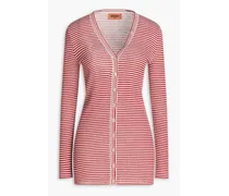 Striped ribbed-knit cardigan - Red
