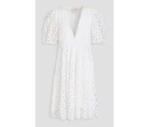 Cotton-macramé mini dress - White