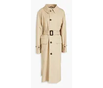 Pleated belted cotton-gabardine trench coat - Neutral