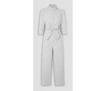 Romy belted striped cotton jumpsuit - White