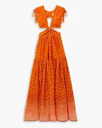 Hannah Amelie cutout printed silk-habotai maxi dress - Orange Orange