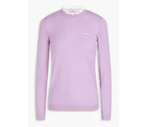 Point d'esprit-trimmed embroidered wool and cashmere-blend sweater - Purple