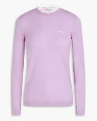 RED Valentino Point d'esprit-trimmed embroidered wool and cashmere-blend sweater - Purple Purple