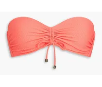 Ruched stretch-piqué bandeau bikini top - Orange