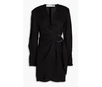 Ruched Lyocell twill mini wrap dress - Black