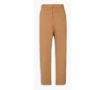 Cropped washed stretch-cotton twill tapered pants - Brown