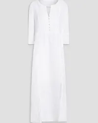 120% Lino Embellished slub linen midi dress - White White