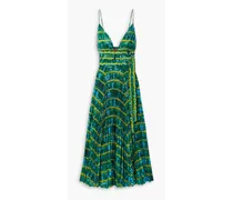 Winda pleated tie-dyed crepe de chine maxi dress - Green