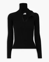 Y/PROJECT Embroidered cutout ribbed cotton turtleneck sweater - Black Black