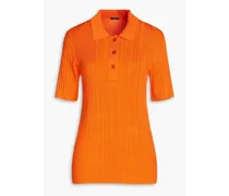Satiny ribbed-knit polo sweater - Orange