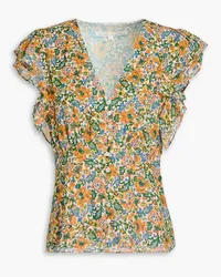 Veronica Beard Polly ruffled floral-print silk-crepe top - Orange Orange