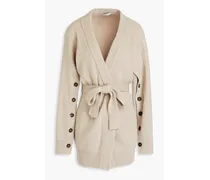 Belted ribbed cashmere cardigan - Neutral