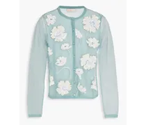 Acqua Gloss sequin-embellished embroidered mesh cardigan - Blue