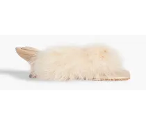 Pom feather-embellished leather mules - White