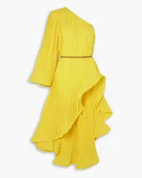 Rowen Rose One-shoulder belted pleated georgette midi dress - Yellow Yellow