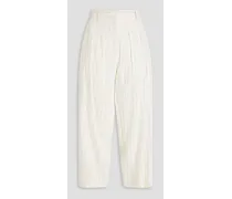Cropped pleated linen-blend tapered pants - White