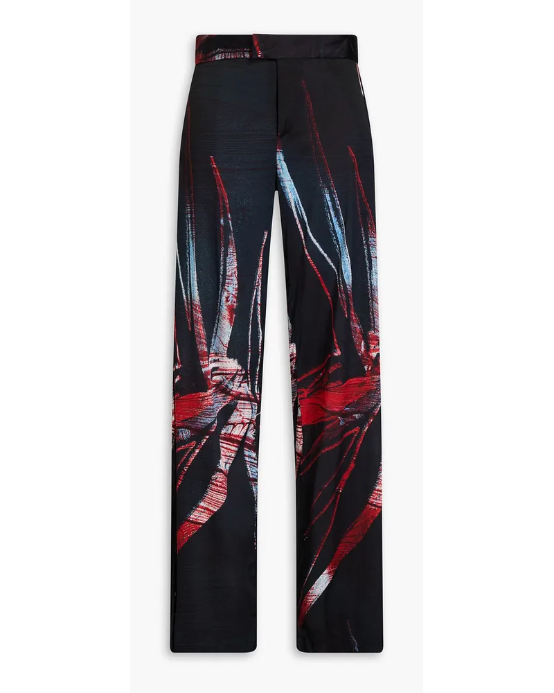 Louisa Ballou Printed silk-blend satin wide-leg pants - Blue Blue