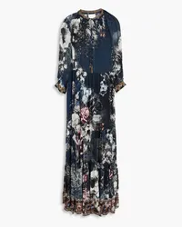 Camilla Crystal-embellished gathered floral-print silk-crepon maxi dress - Blue Blue