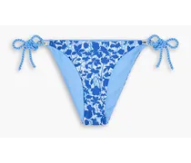 Tuscany floral-print stretch-piqué low-rise bikini briefs - Blue
