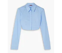 Seneca cropped cotton-poplin shirt - Blue
