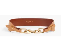 Chain-embellished leather belt - Brown